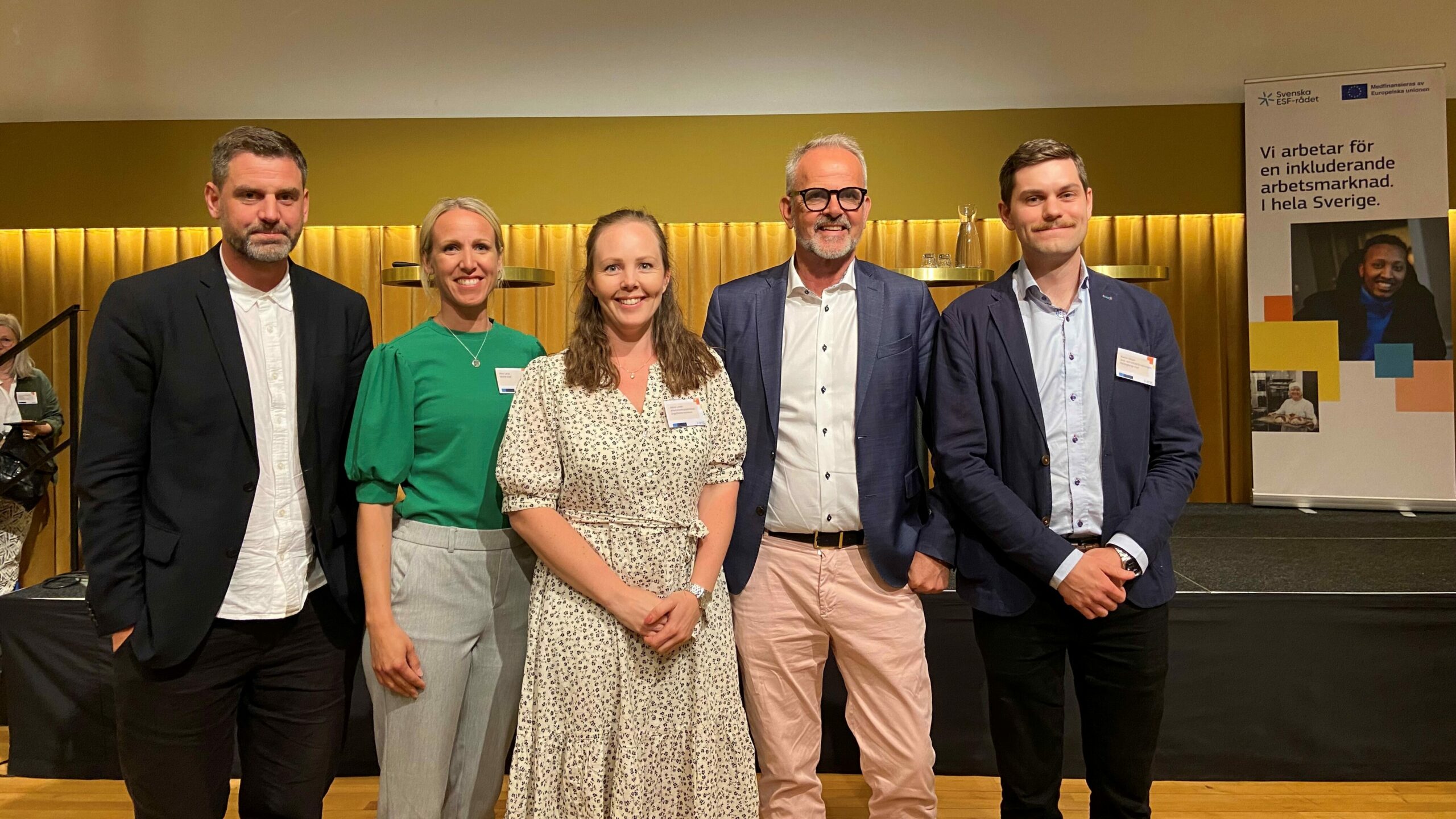 Talare som deltog i konferensen. Joakim Tranquist, Tranquist utvärdering, Nina Lanje, Hållbara övergångar för unga i riskzon, Joline Lovén, Level up, Gunnar Anderzon, SKR och Martin Olsson, Invest in the future.