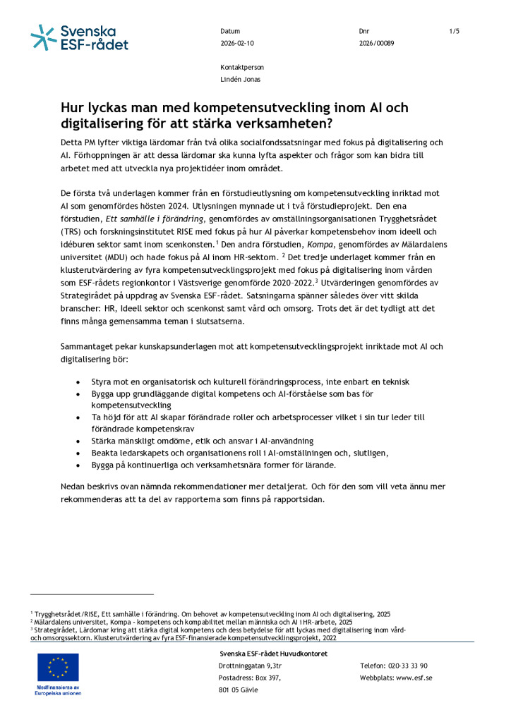 Lärdomar Kompetensutveckling AI och digitalisering